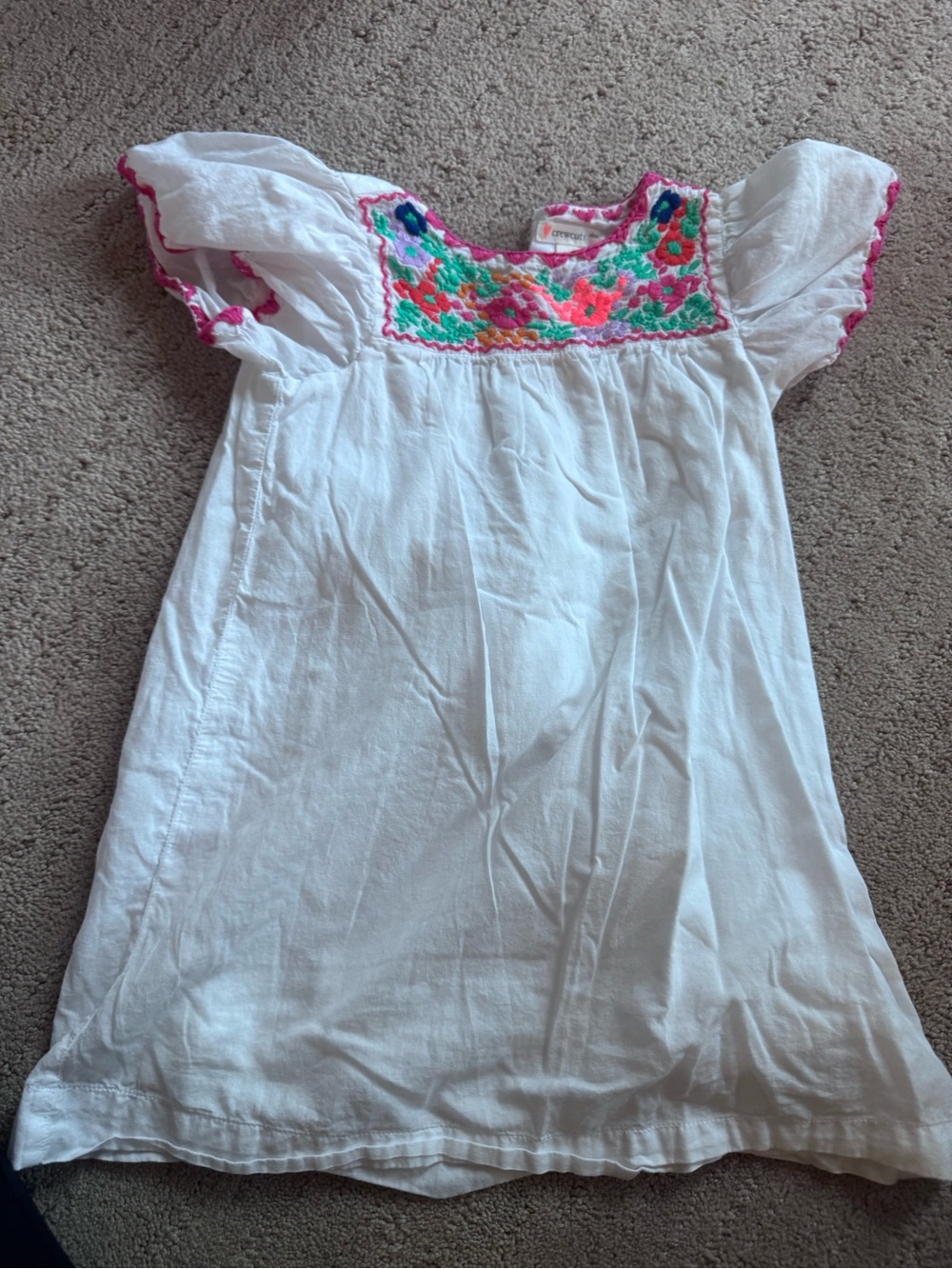 Crewcuts White Dress with Neon Pink & Green Embroidery